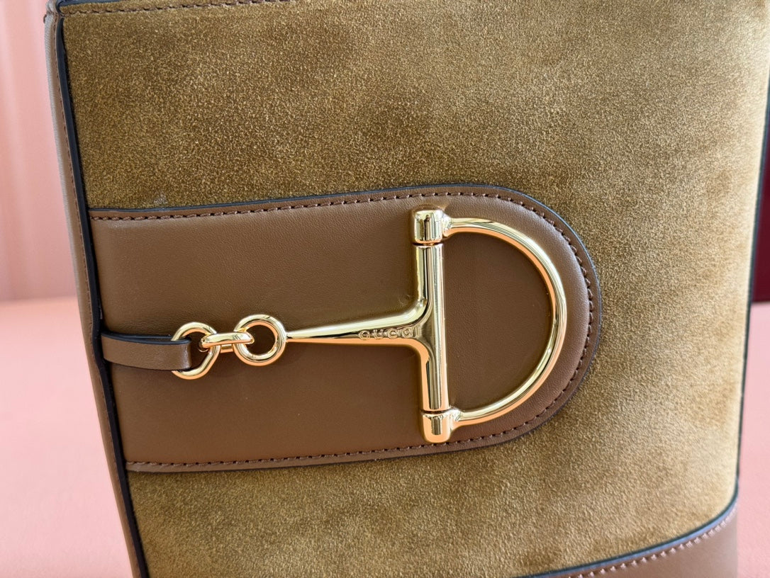 73 SMALL BUCKET BAG 20 IN BROWN SOFT SUEDE AND CALFSKIN