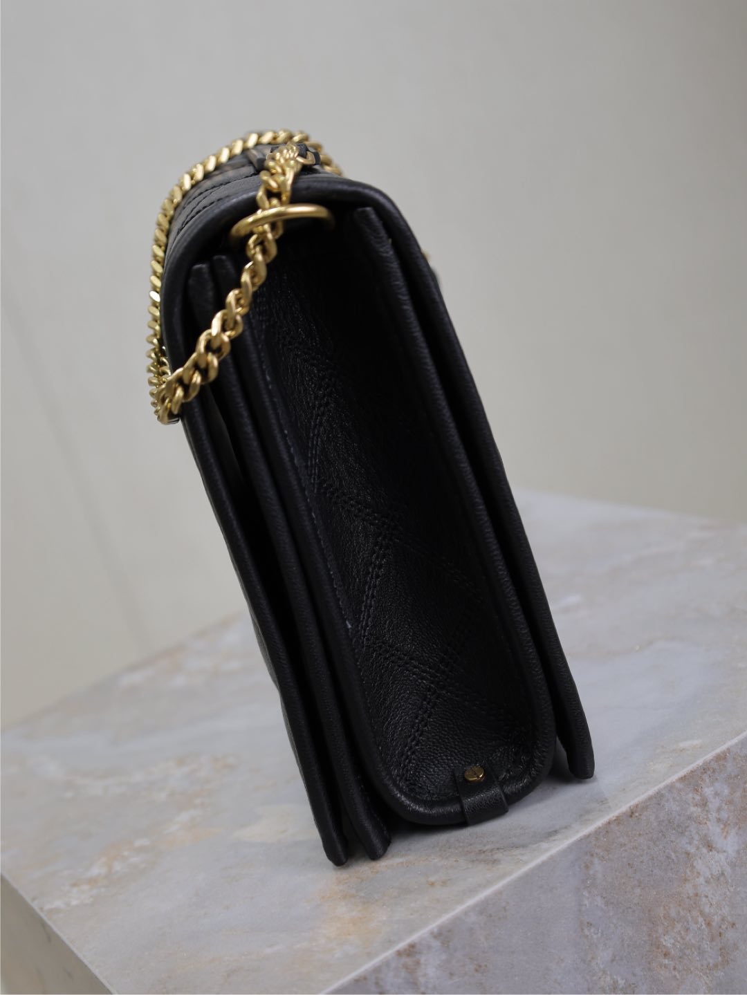 BECKY 26 IN BLACK QUILTED LAMBSKIN GOLD HARDWARE