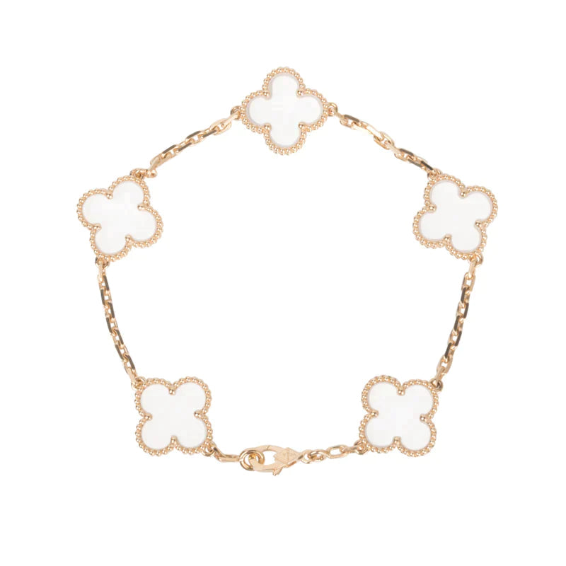 [Clover Jewelery]CLOVER 5 MOTIF ROCK CRYSTAL PINK GOLD BRACELET