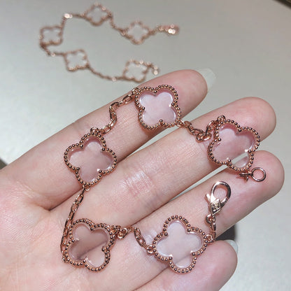 [Clover Jewelery]CLOVER 5 MOTIF ROCK CRYSTAL PINK GOLD BRACELET