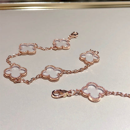 [Clover Jewelery]CLOVER 5 MOTIF ROCK CRYSTAL PINK GOLD BRACELET