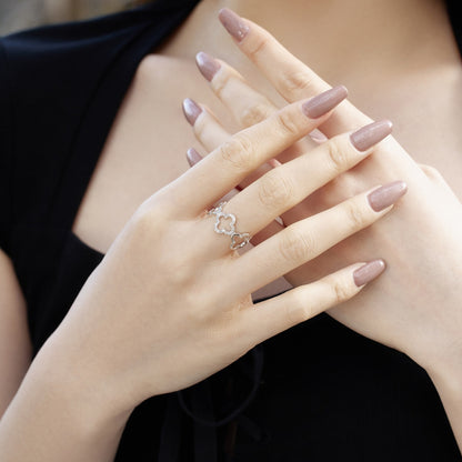 [Clover Jewelery]Hollow Design Four-Leaf Clover Flower Shape Ring