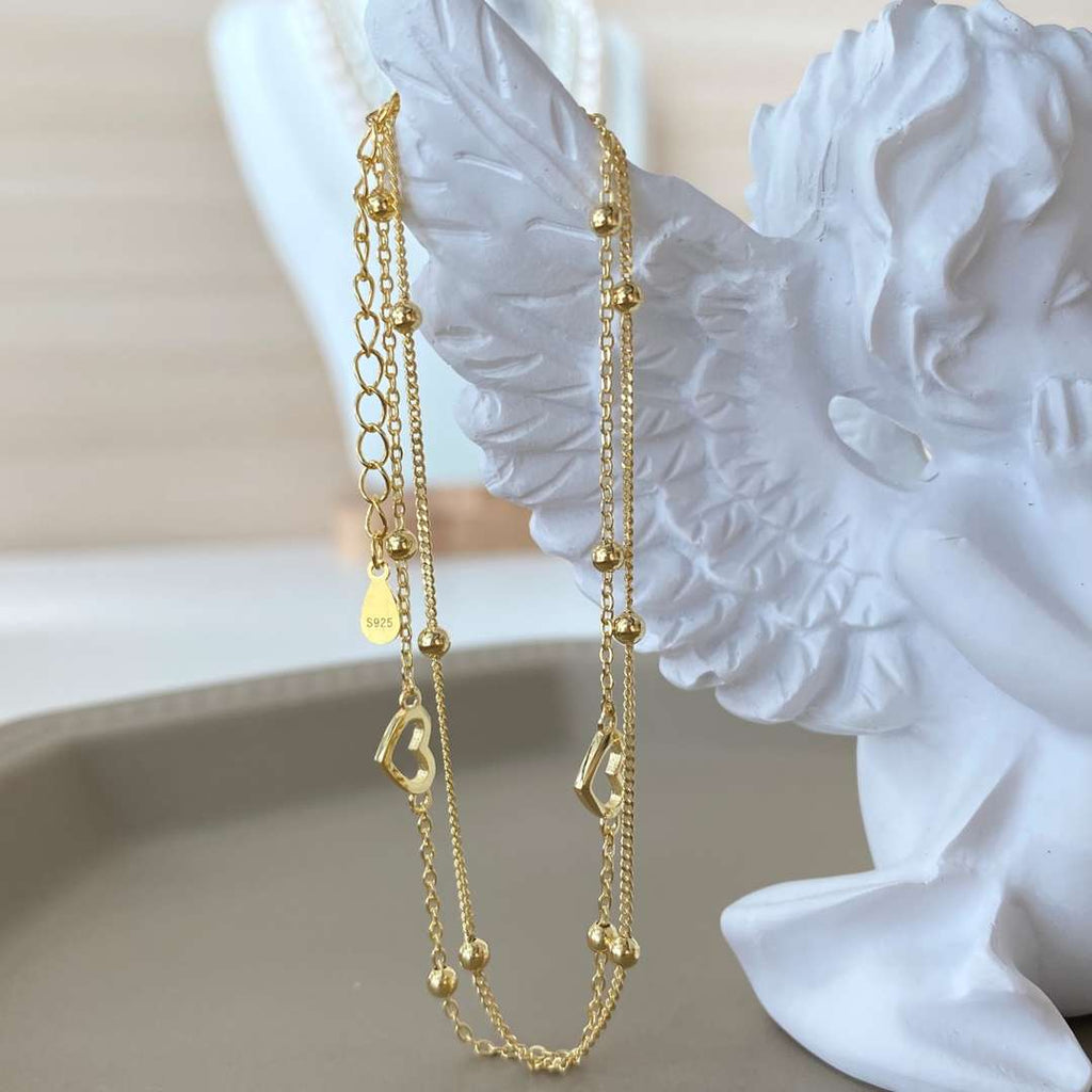 [Clover Jewelry]華奢な二層のラブハートブレスレット