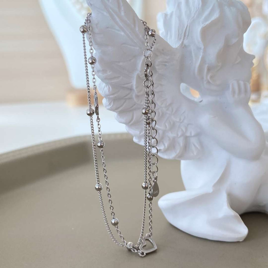 [Clover Jewelry]華奢な二層のラブハートブレスレット