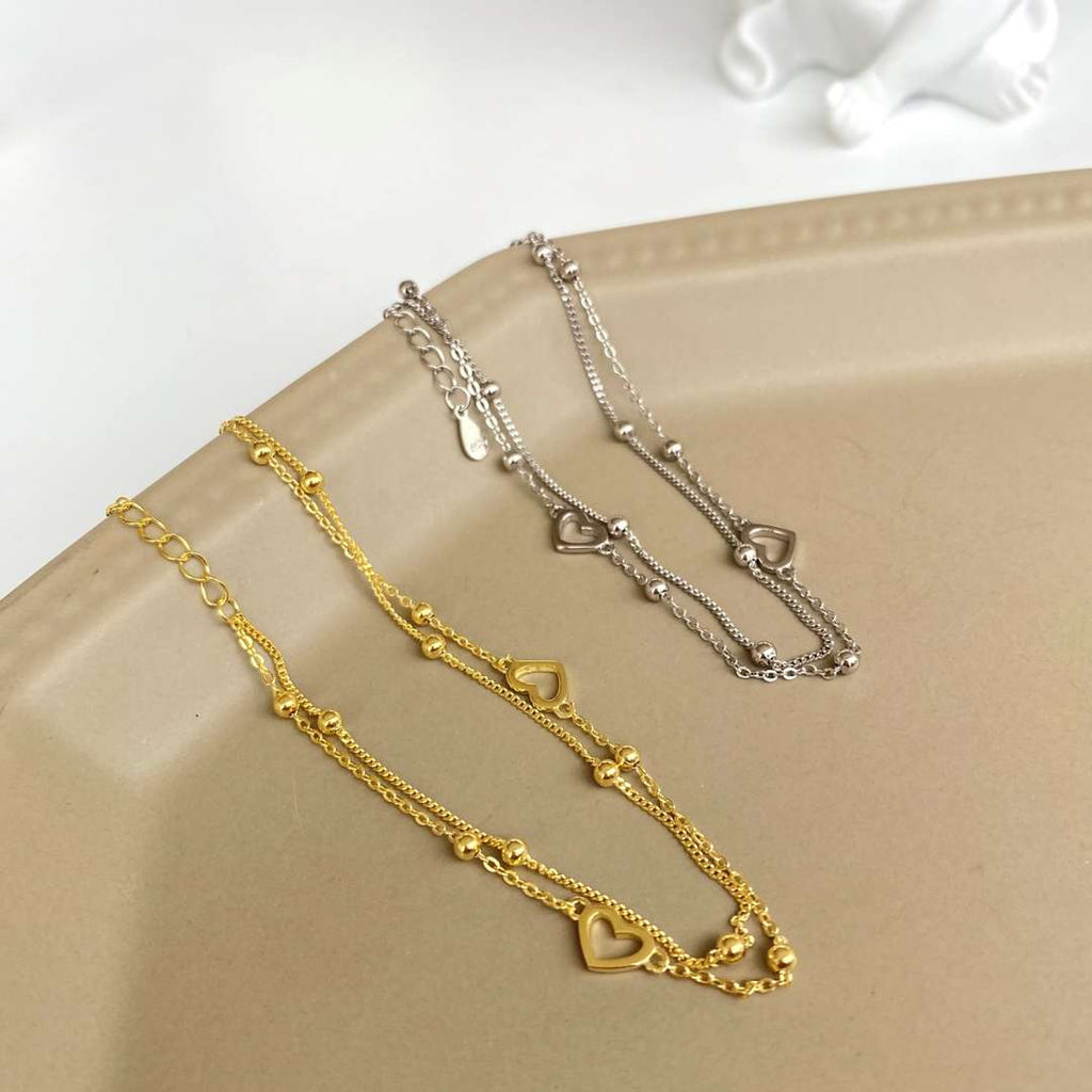 [Clover Jewelry]華奢な二層のラブハートブレスレット
