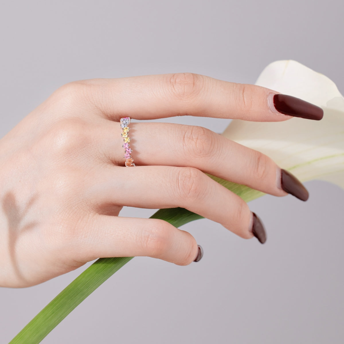 [Clover Jewelry]Mixed Colorful Square Staggered Rings