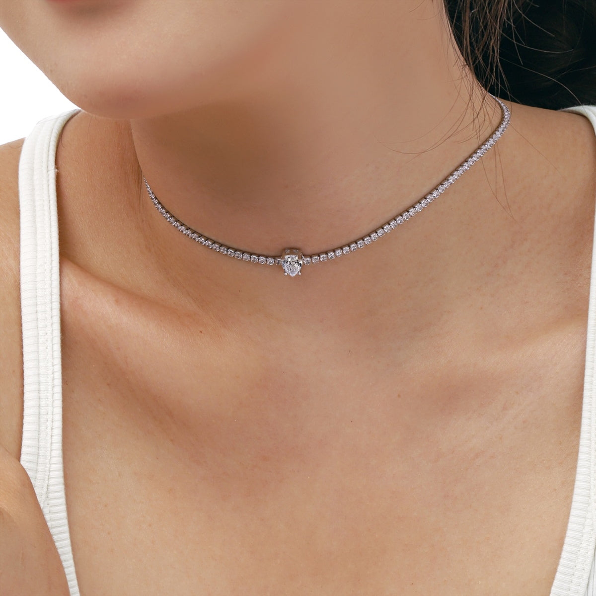 [Clover Jewelery]1.0 carat Unique Pear Cut Tennis Necklace
