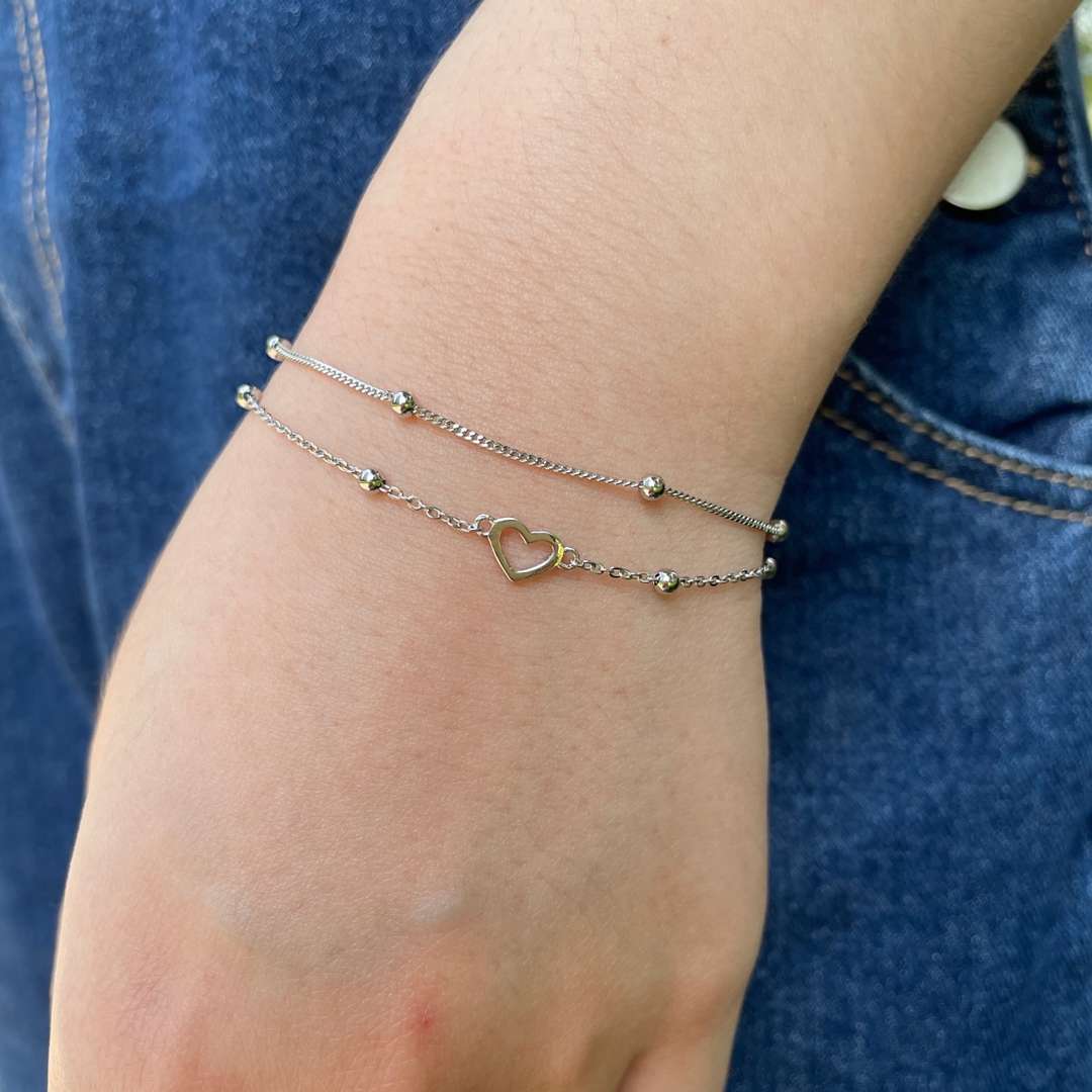 [Clover Jewelry]華奢な二層のラブハートブレスレット