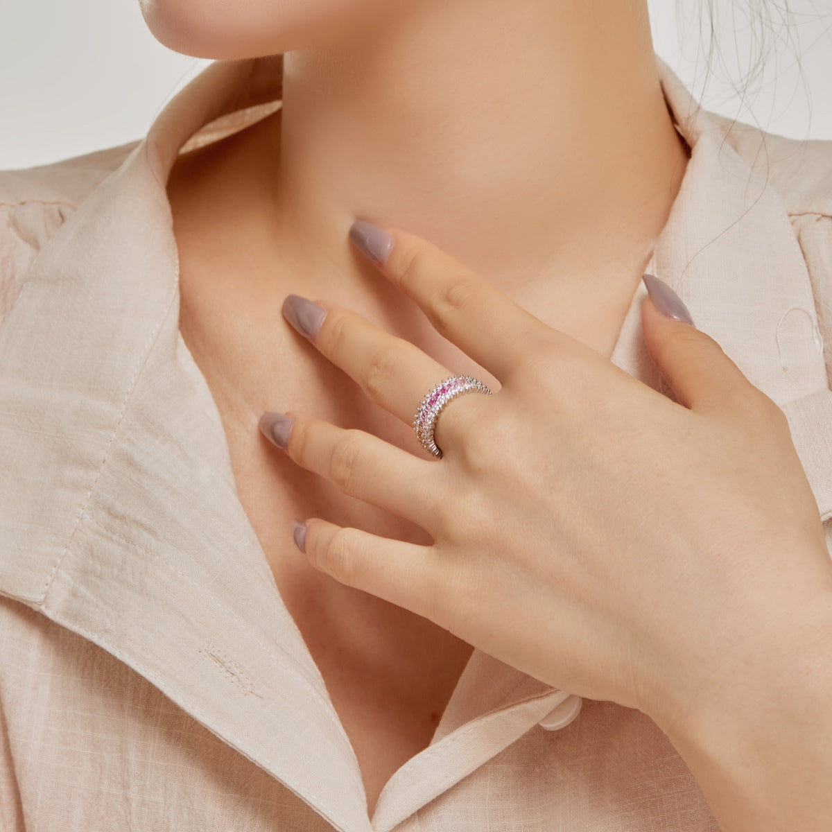 [Clover Jewelery]Ornate Colorful Radiant Cut Daily Ring