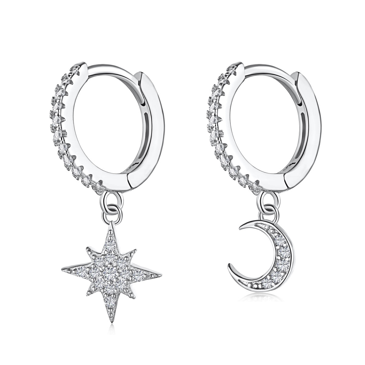 [Clover Jewelry]Asymmetrische Ohrringe mit Stern und Mond