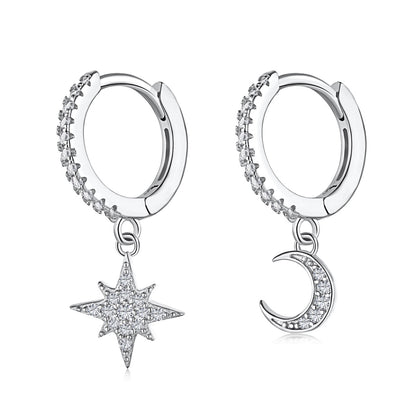 [Clover Jewelry]Asymmetrische Ohrringe mit Stern und Mond