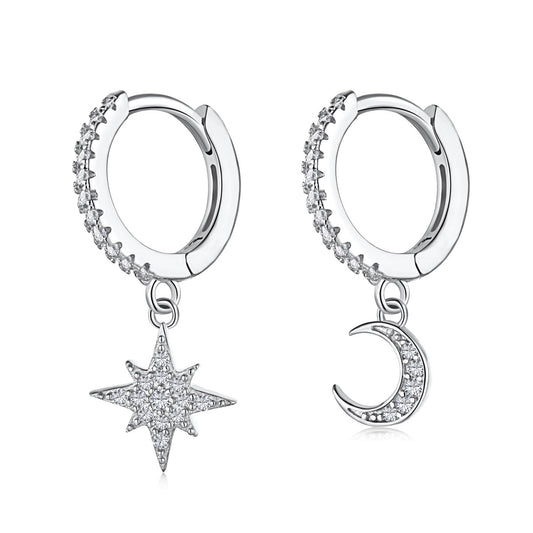 [Clover Jewelry]Asymmetrische Ohrringe mit Stern und Mond