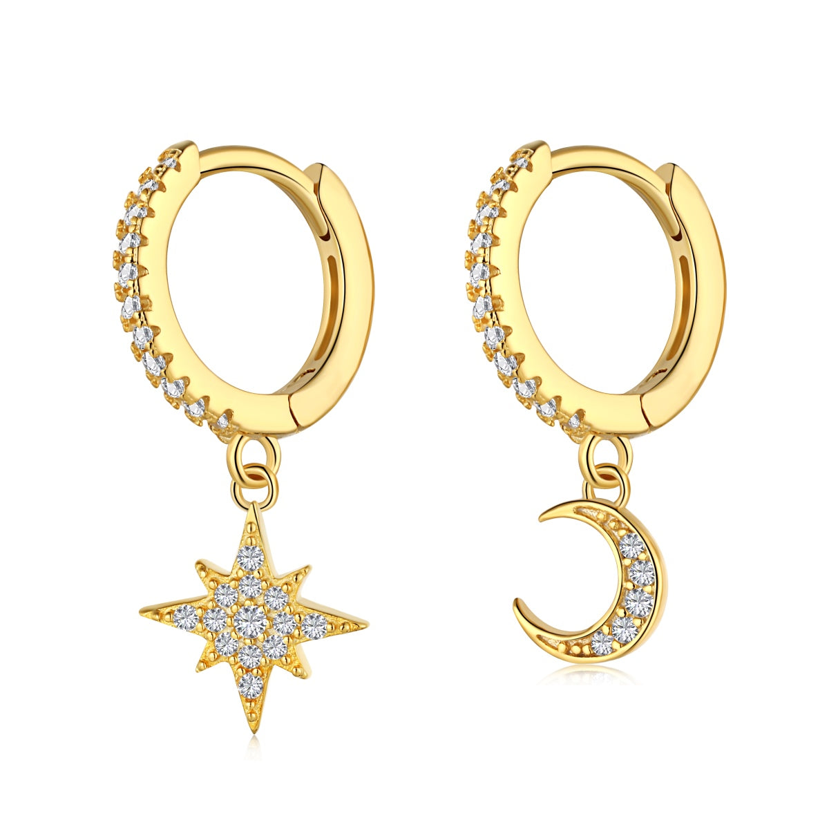 [Clover Jewelry]Asymmetrische Ohrringe mit Stern und Mond