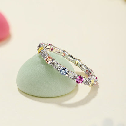 [Clover Jewelery]Sparkling Colorful Round Cut Tennis Ring