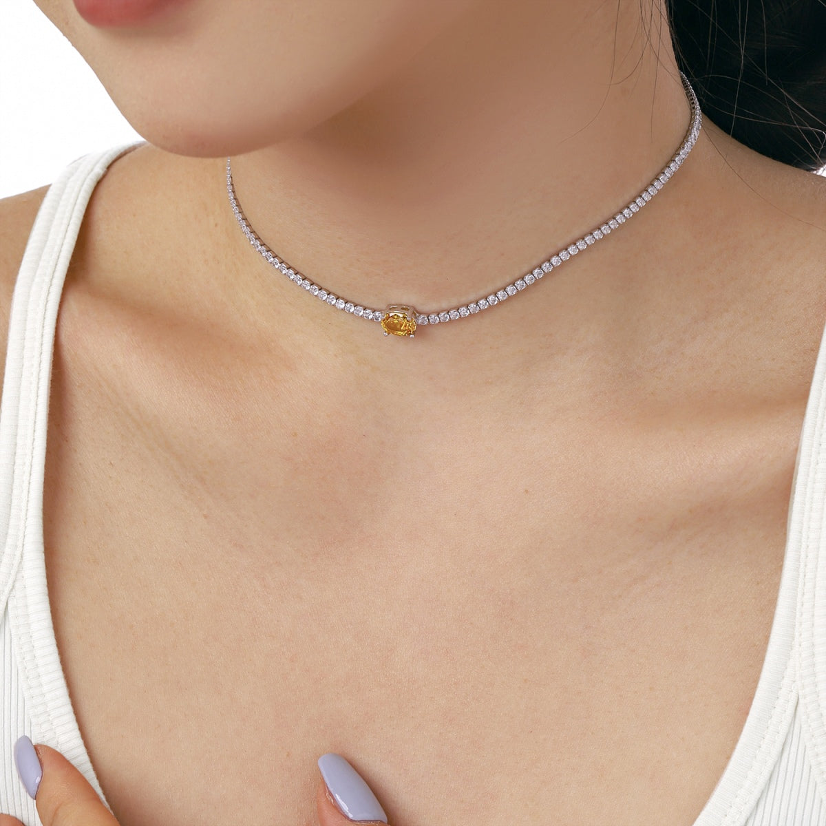 [Clover Jewelery]1.0 Carat Shining Oval Cut Necklace