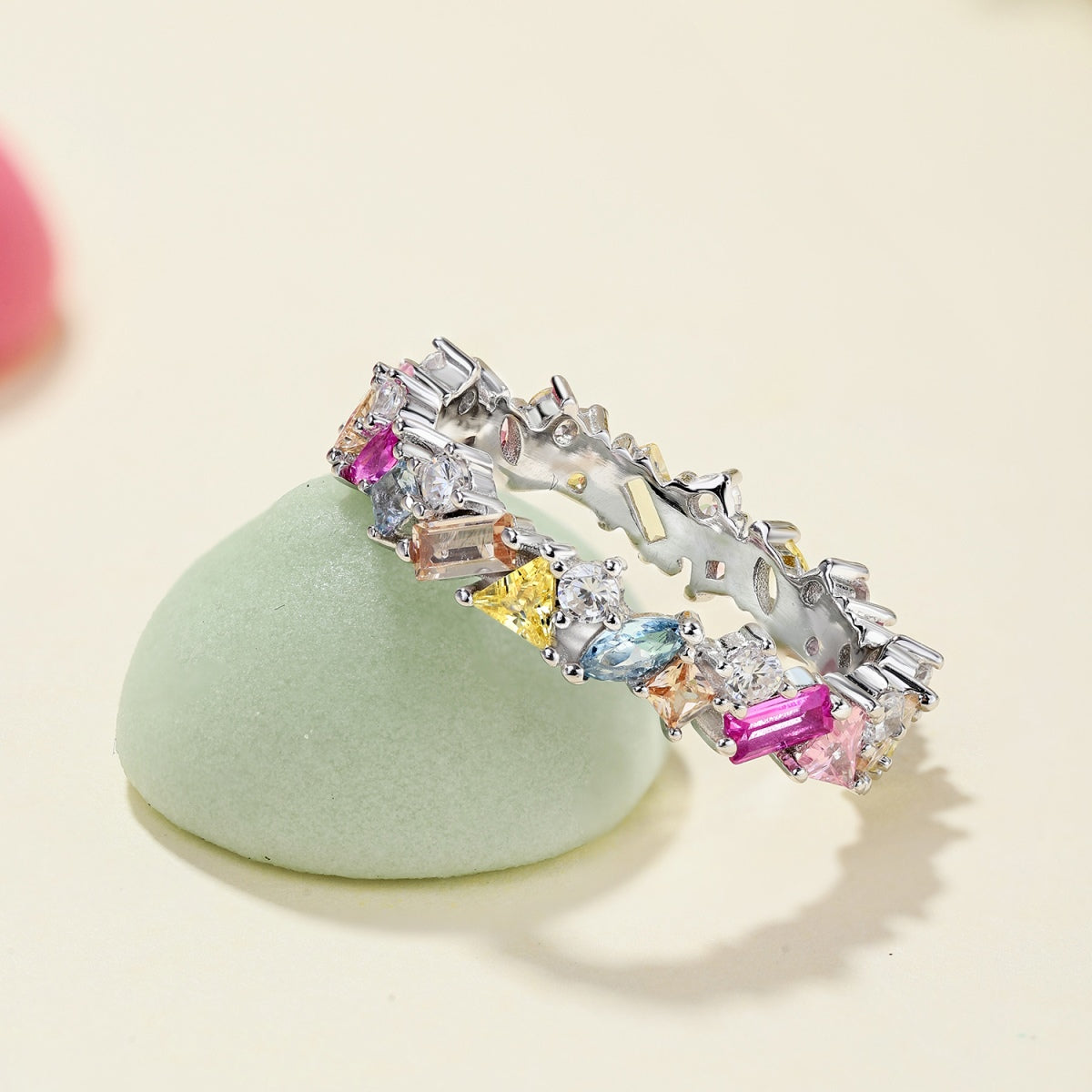 [Clover Jewelery]Dazzling Polychromatic Multi cut Daily Ring
