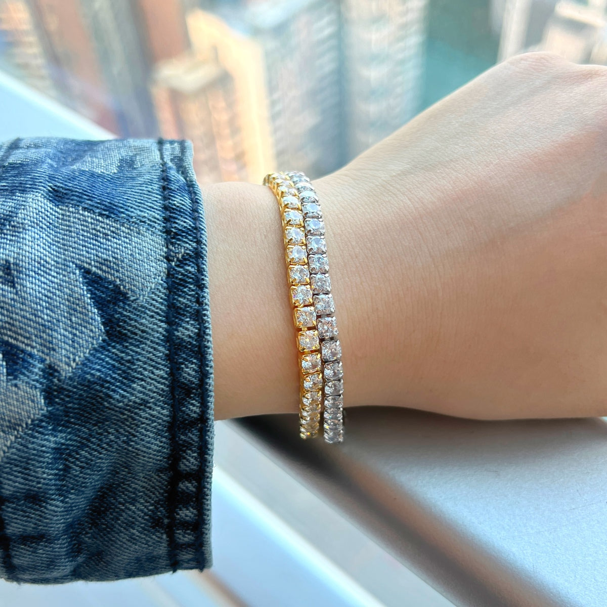 [Clover Jewelry]Funkelndes Tennisarmband im Princess-Schliff