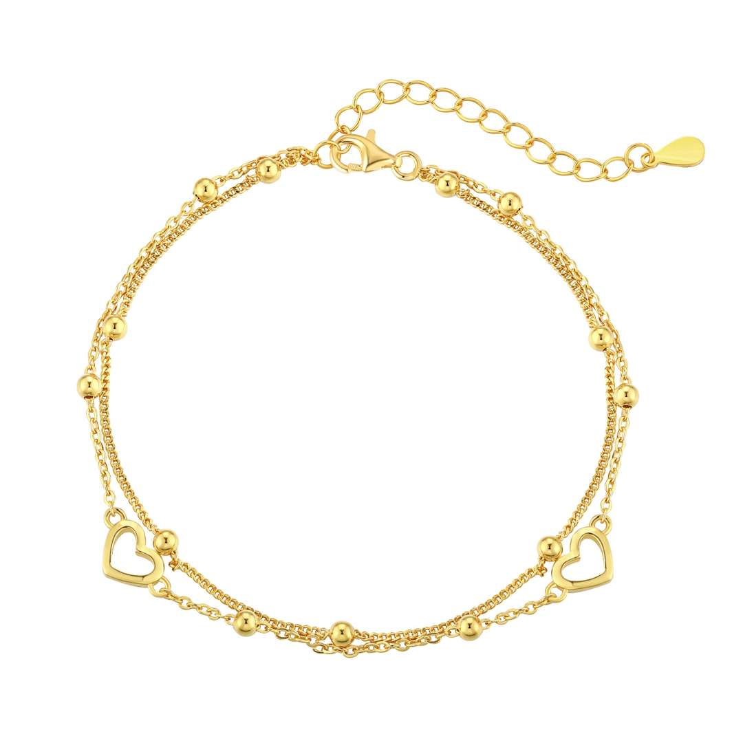 [Clover Jewelry]華奢な二層のラブハートブレスレット
