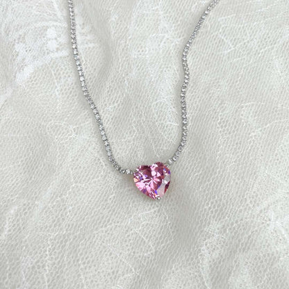 [Clover Jewelery]8.0 Carat Versatile Colorful Sweet Heart-Shaped Tennis Necklace