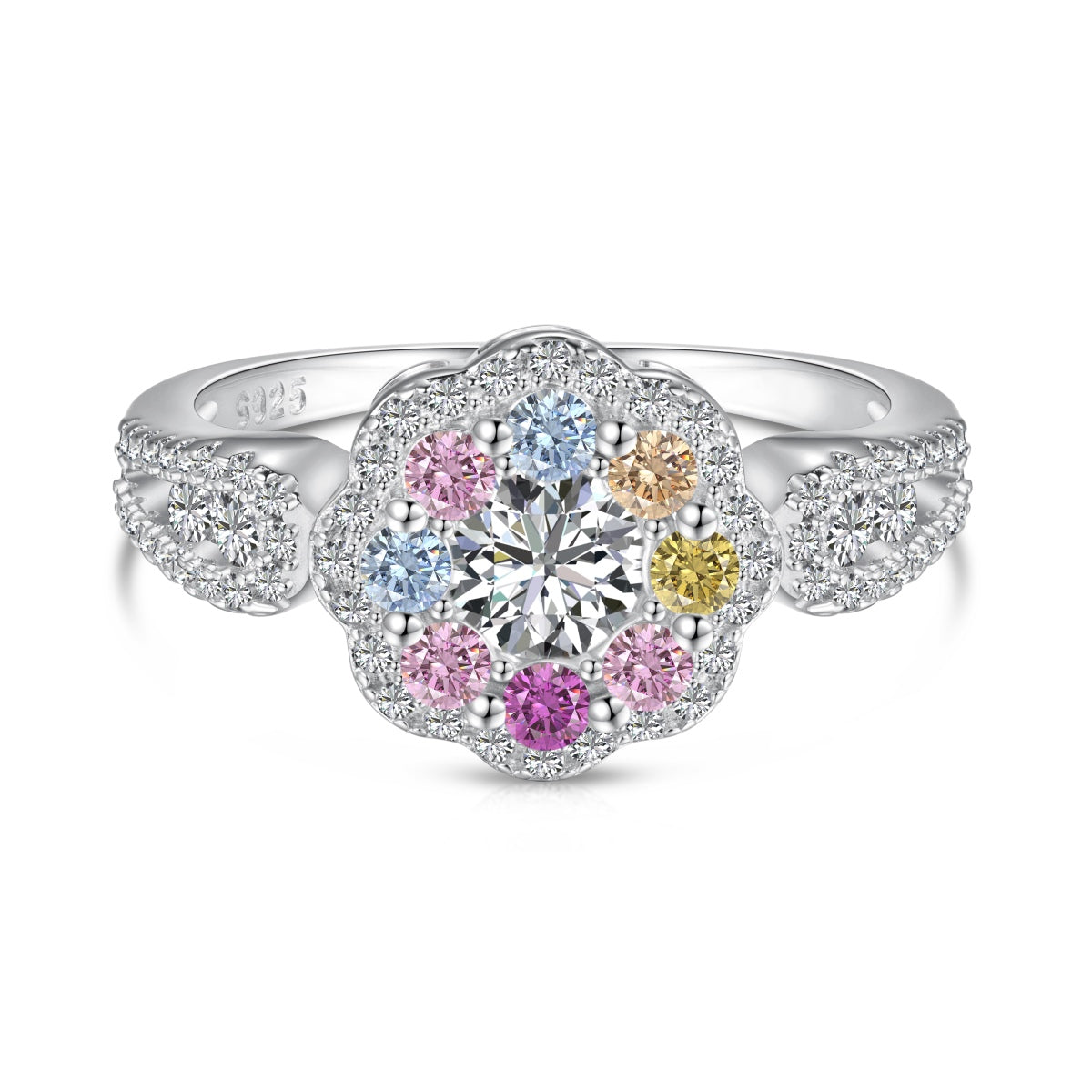 [Clover Jewelery]Delicate Colorful Round Cut Flower Shape Wedding Ring