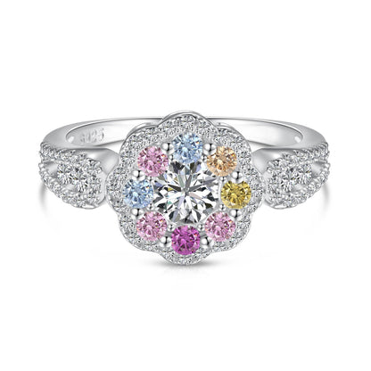 [Clover Jewelery]Delicate Colorful Round Cut Flower Shape Wedding Ring