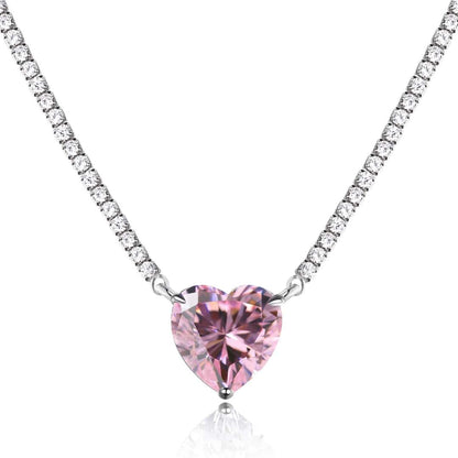 [Clover Jewelery]8.0 Carat Versatile Colorful Sweet Heart-Shaped Tennis Necklace