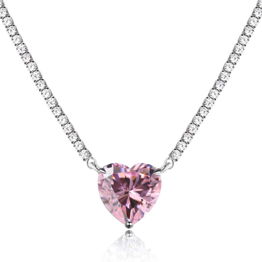 [Clover Jewelery]8.0 Carat Versatile Colorful Sweet Heart-Shaped Tennis Necklace