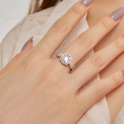 [Clover Jewelery]Delicate Colorful Round Cut Flower Shape Wedding Ring