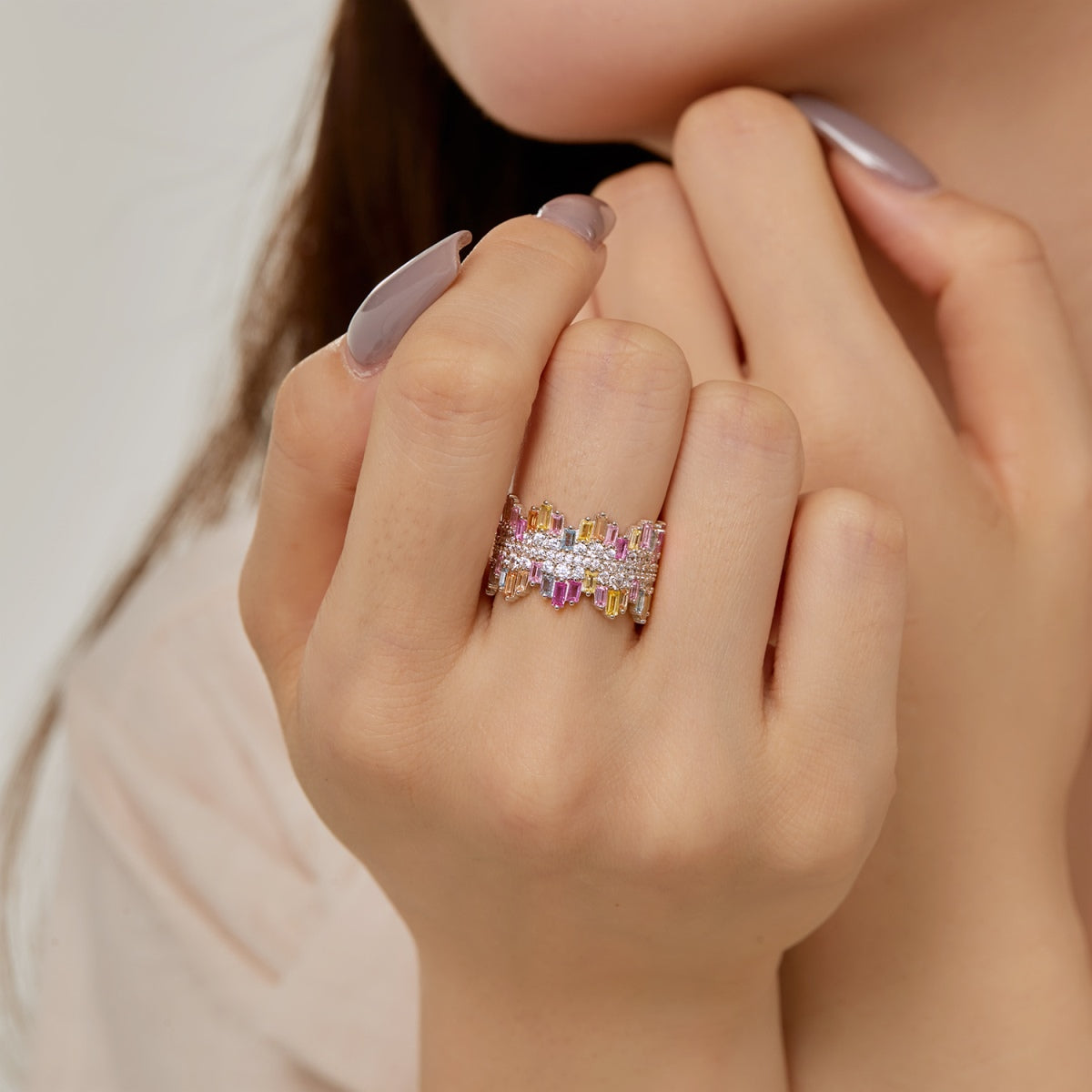 [Clover Jewelery]Luxurious Colorful Radiant Cut Daily Ring