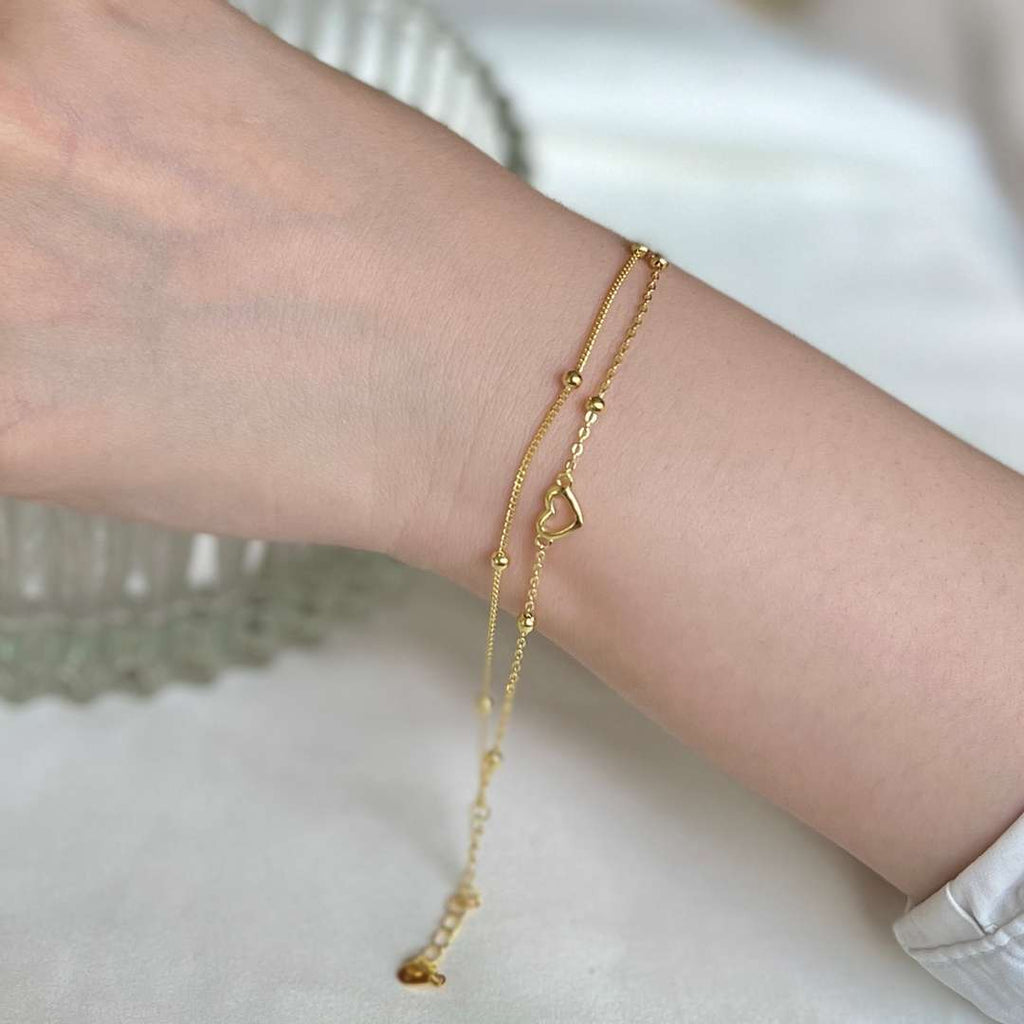 [Clover Jewelry]華奢な二層のラブハートブレスレット