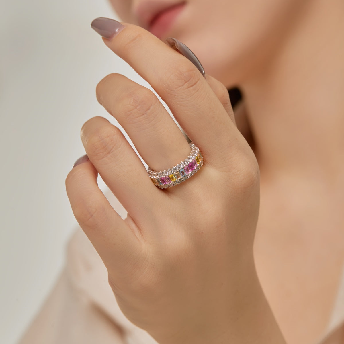 [Clover Jewelery]Dainty Colorful Radiant Cut Daily Ring