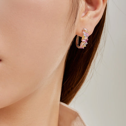 [Clover Jewelery]Dazzling Colorful Emerald Cut Daily Earrings
