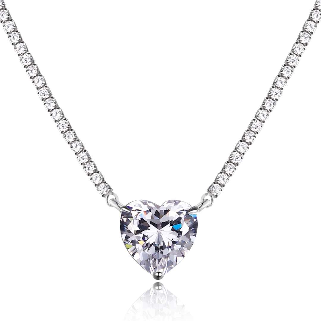 [Clover Jewelery]8.0 Carat Versatile Colorful Sweet Heart-Shaped Tennis Necklace
