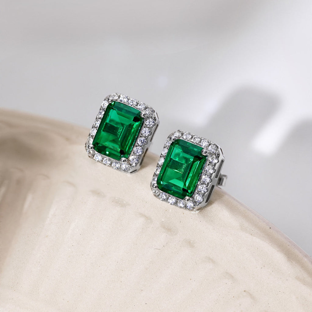 [Clover Jewelry]Luxuriöse zierliche smaragdgeschliffene Bankett-Ohrringe