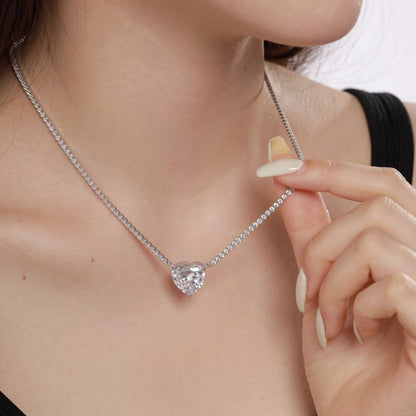 [Clover Jewelery]8.0 Carat Versatile Colorful Sweet Heart-Shaped Tennis Necklace