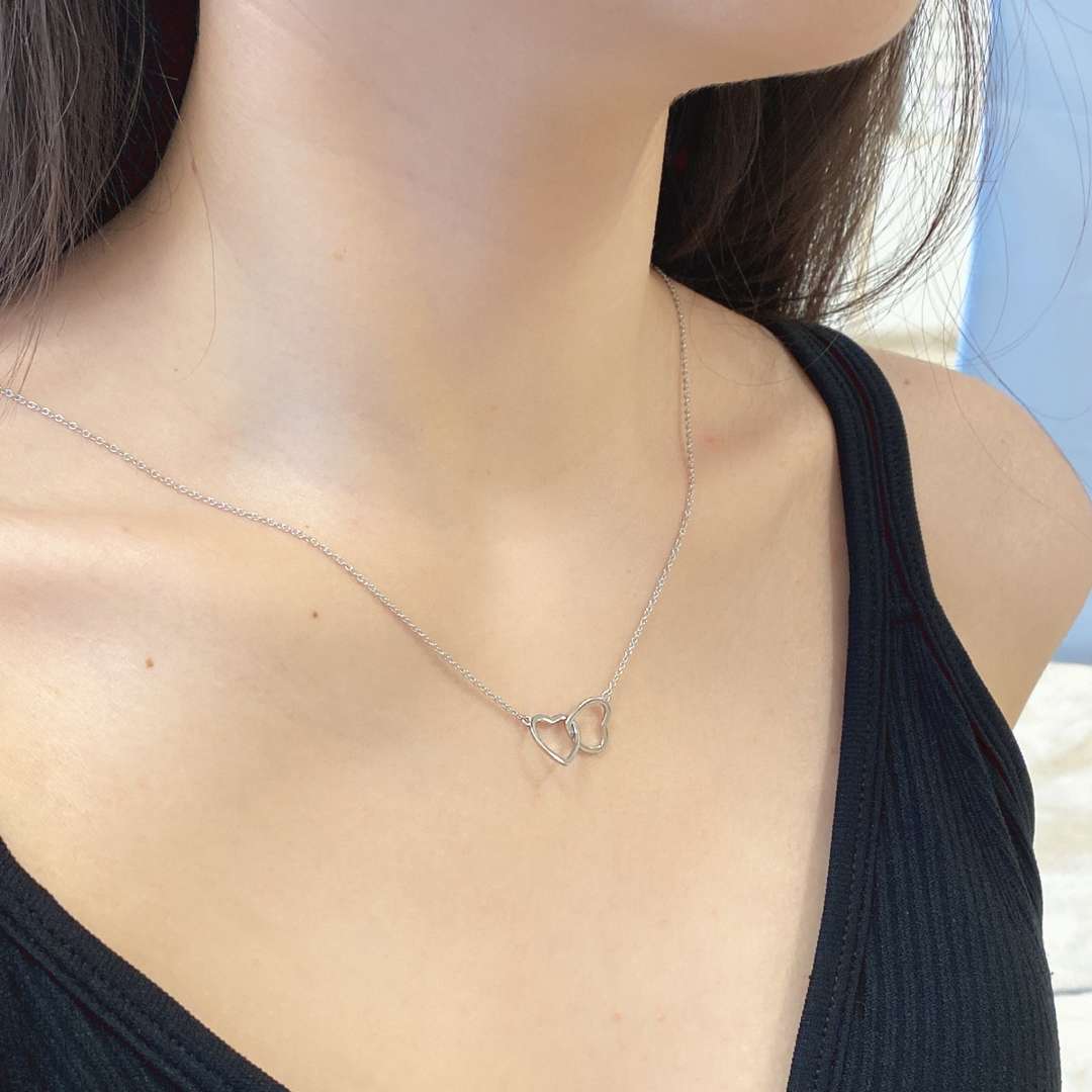 [Clover Jewelry]Sterling Silber Liebe Doppelring Halskette