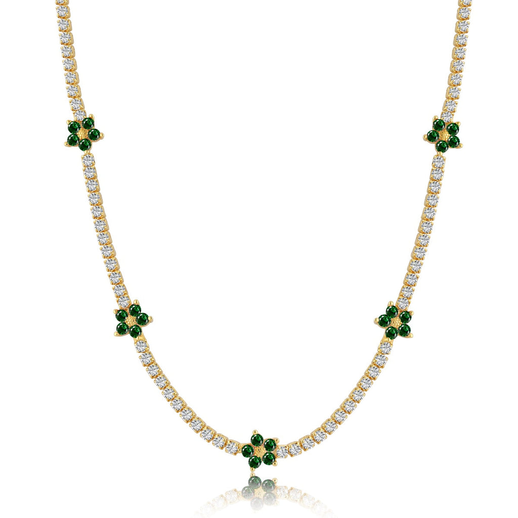 [Clover Jewelry]Luxurious Colorful Flower Tennis Necklace