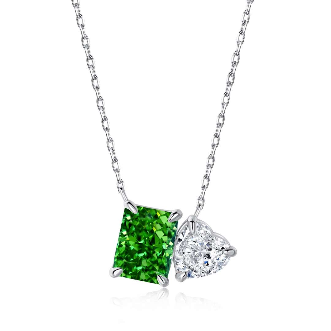 [Clover Jewelery]Dazzling Square & Heart Shape Necklace