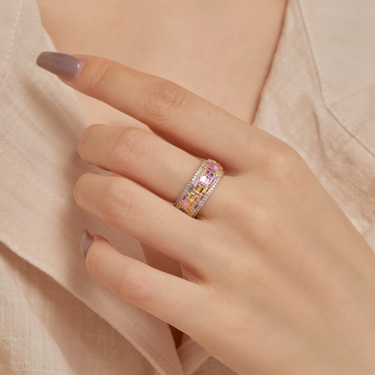 [Clover Jewelery]Radiant Colorful Radiant Cut Daily Ring