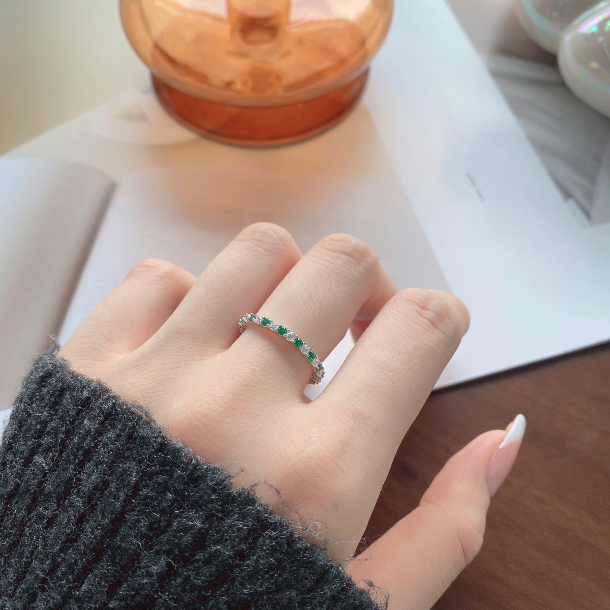 [Clover Jewelery]Exquisite Colorful Round Cut Tennis Ring