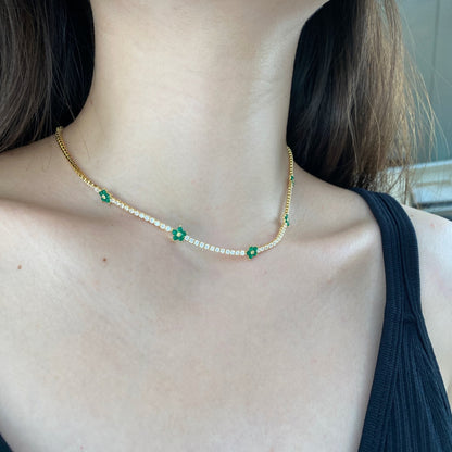 [Clover Jewelery]Luxurious Colorful Flower Tennis Necklace