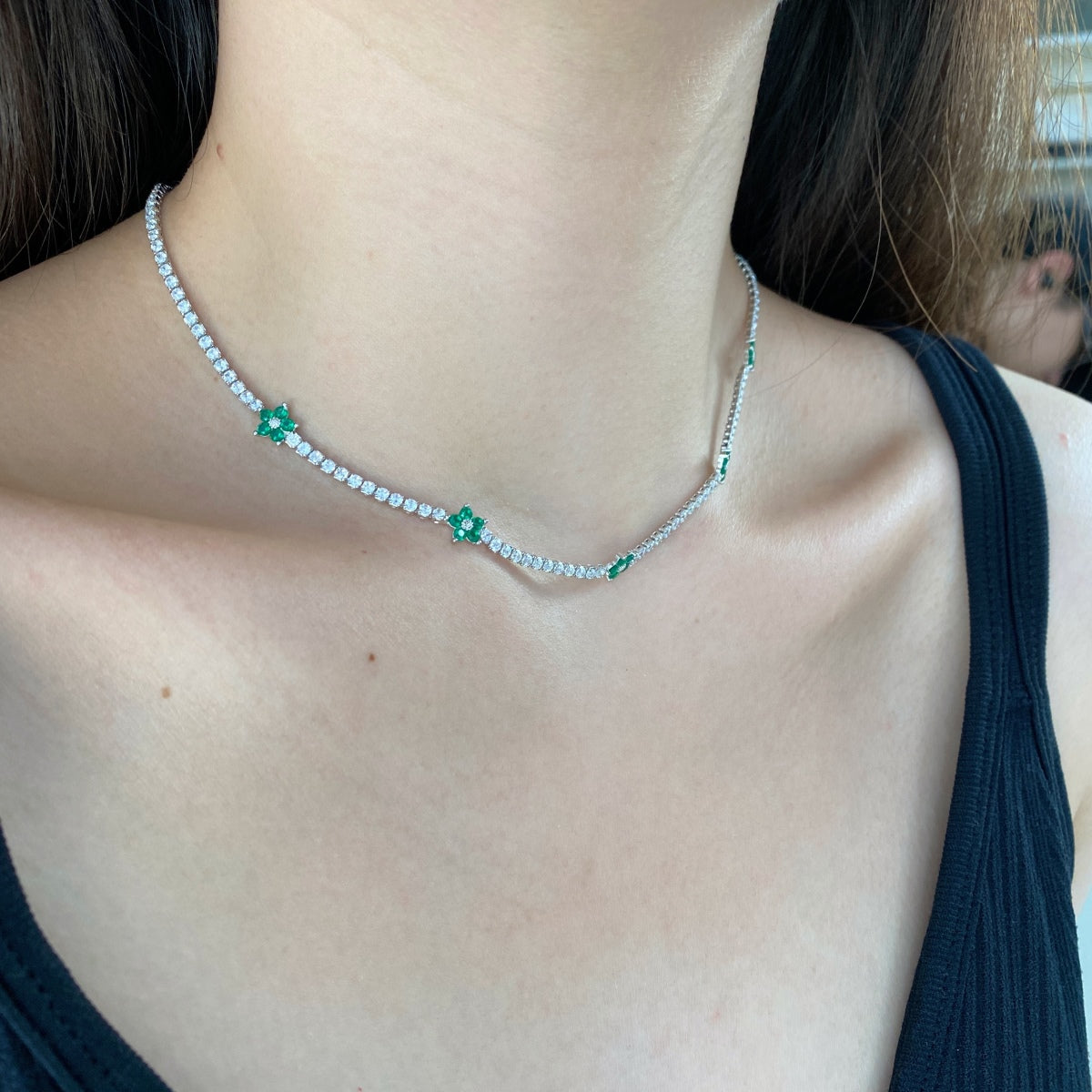 [Clover Jewelery]Luxurious Colorful Flower Tennis Necklace