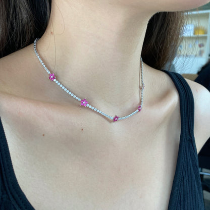 [Clover Jewelery]Luxurious Colorful Flower Tennis Necklace