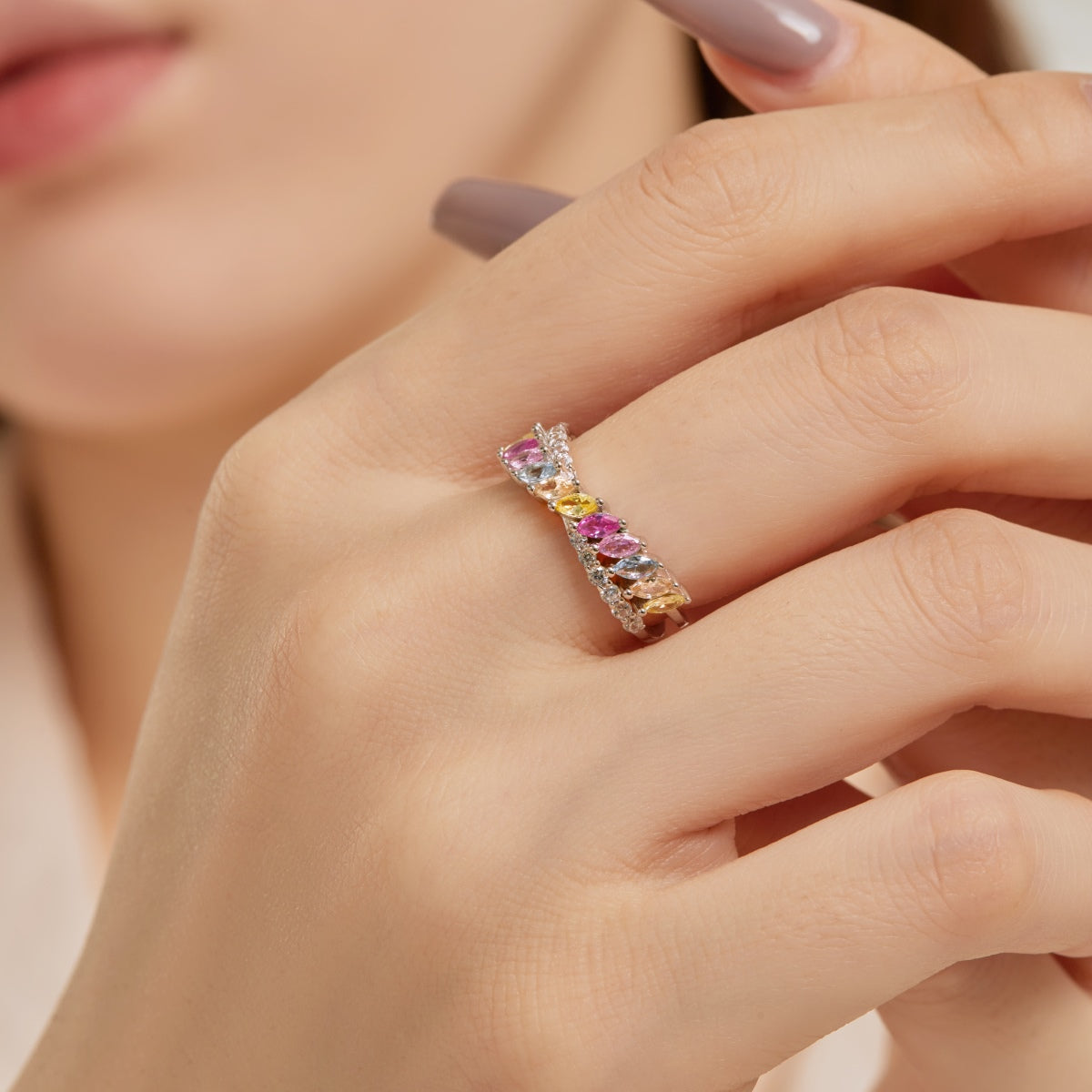 [Clover Jewelry]Einzigartiger bunter Marquiseschliff-Ring für jeden Tag