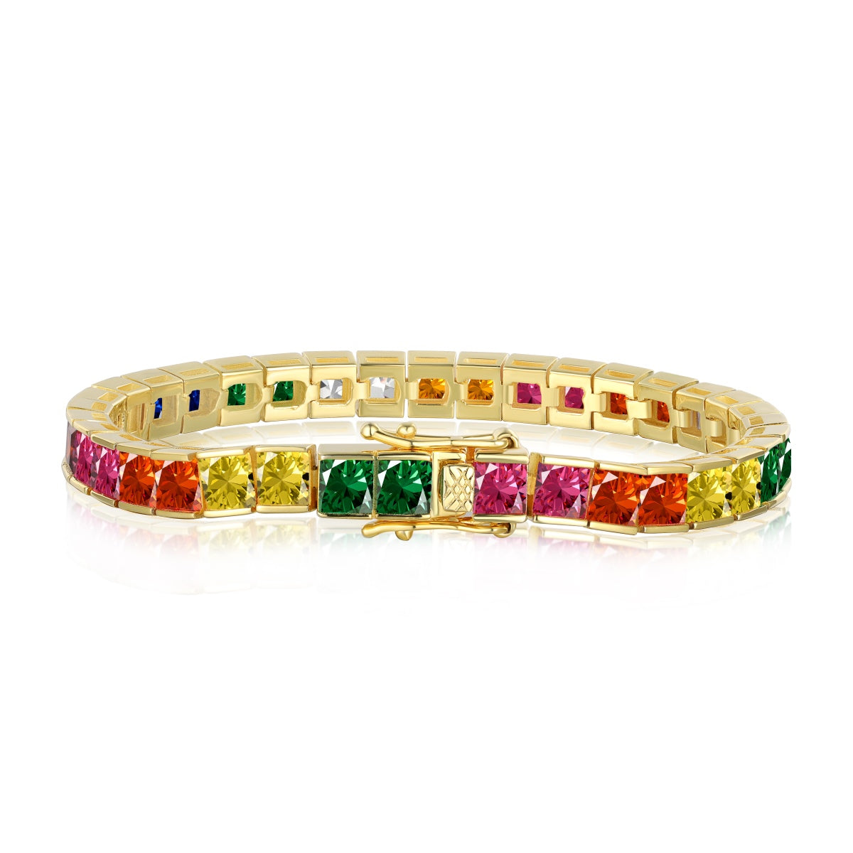 [Clover Jewelry]Funkelndes buntes Tennisarmband mit Prinzessinnenschliff