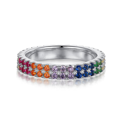 [Clover Jewelery]Unique Colorful Round Cut Tennis Ring