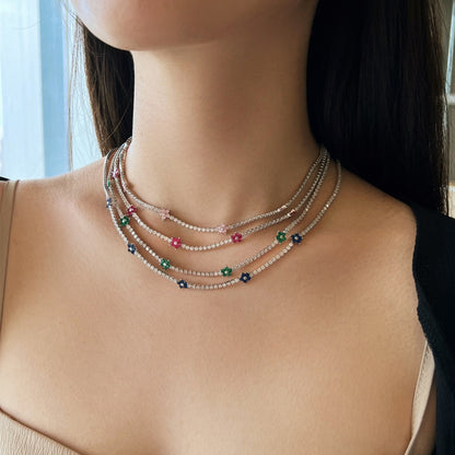 [Clover Jewelery]Luxurious Colorful Flower Tennis Necklace