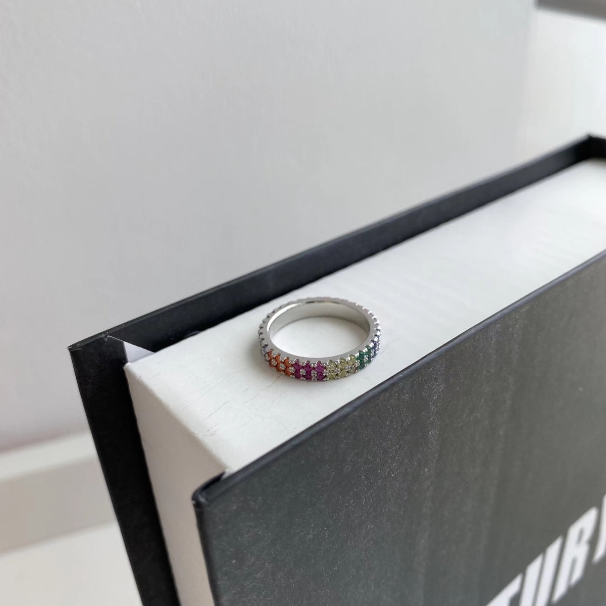 [Clover Jewelery]Unique Colorful Round Cut Tennis Ring