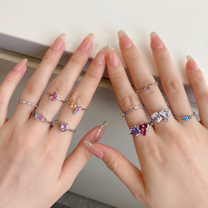 [Clover Jewelery]Radiant Colorful Multi Cut Daily Ring