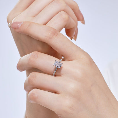 [Clover Jewelery] 2,0 Karat schillernder funkelnder Partyring im Radiantschliff